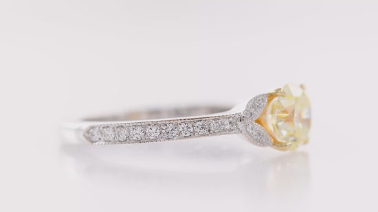 Fancy Yellow Round & Pave Side Stone Diamond Ring