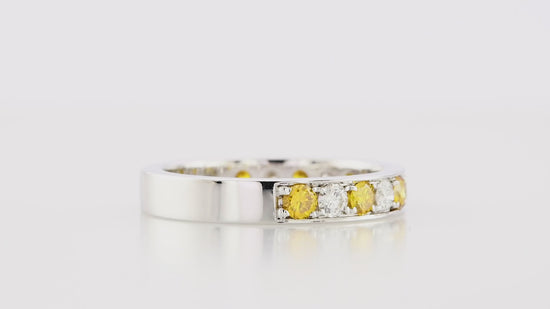 Fancy Vivid Orange Yellow and White Round Diamond Band Ring