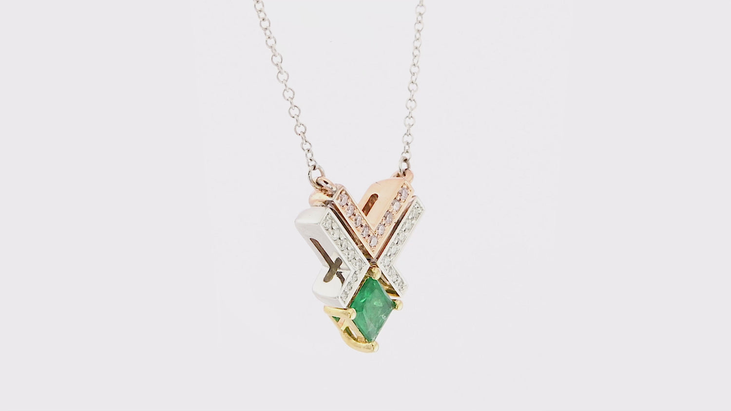 Green Emerald & Pink Diamond Leibish Logo Pave Pendant