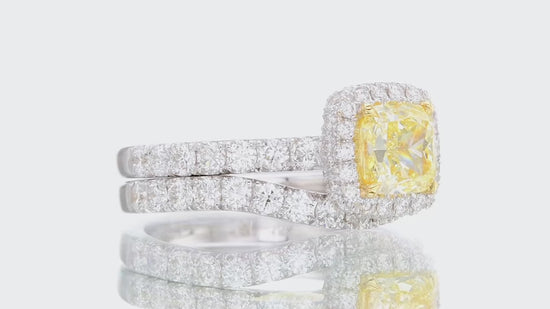 Fancy Light Yellow Cushion Halo Diamond Ring Set