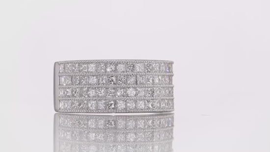 Colorless Four Row Princess Diamond Band Ring