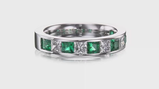 Channel Princess-cut Diamond & Emerald and Half Eternity Band