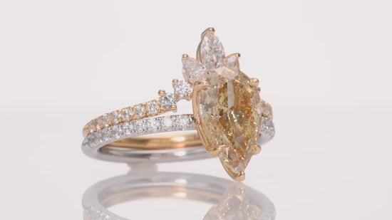 Fancy Brownish Yellow Pear Diamond Engagement & Wedding Ring Set GIA