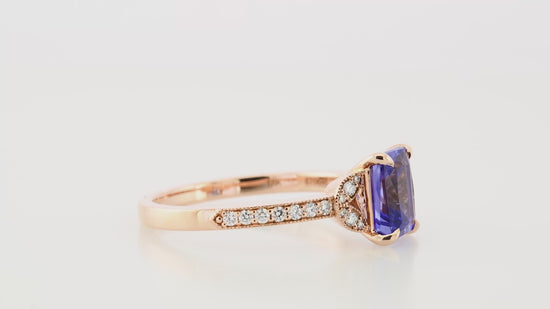 Emerald Tanzanite & Pave Diamond Side-stone Ring