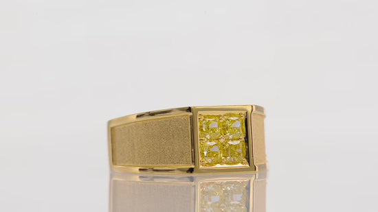 Fancy Yellow Cushion Diamond Mens Ring