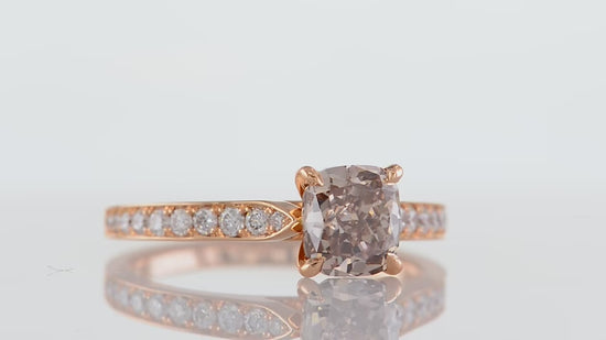 Fancy Brown Cushion & Pave Side-stone Diamond Ring
