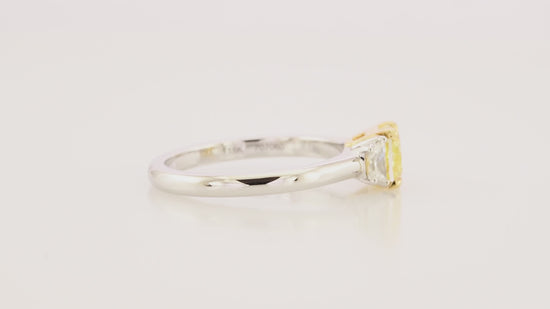 Fancy Yellow Cushion Three-stone Diamond Ring