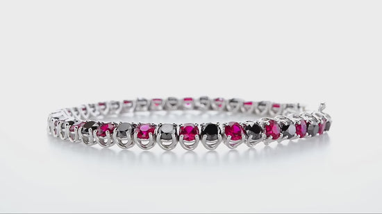 17.0Ct Black Diamond & Red Ruby Tennis Bracelet