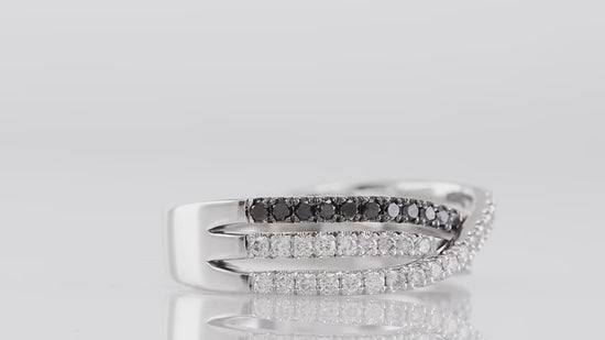 Black Diamond Cross-over Pave Band Ring