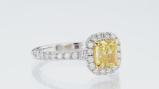 Fancy Vivid Yellow Cushion Diamond Halo Ring