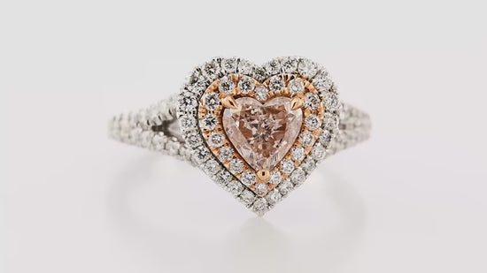 Light Brown-Pink Double Halo Ring GIA