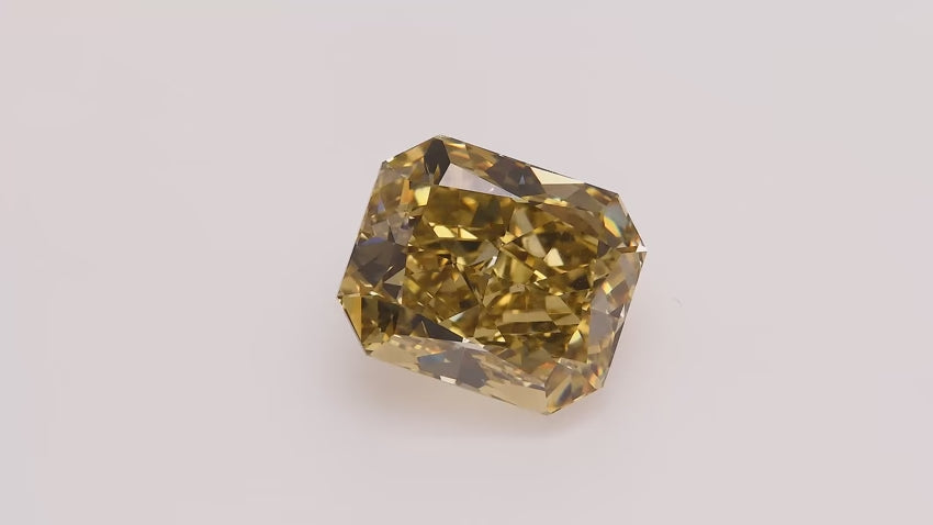 6.07 Carat Fancy Deep Brownish Greenish Yellow Radiant Diamond VS2