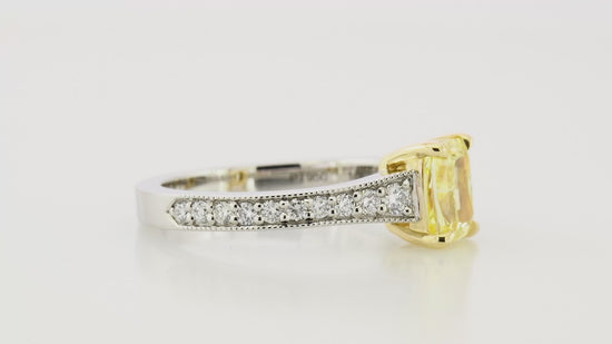 Fancy Intense Yellow Cushion Diamond Side-stone Ring