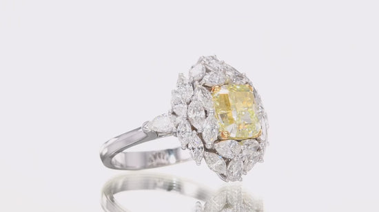 Extraordinary Fancy Green Yellow Cushion Diamond Ring