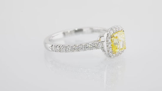 Fancy Intense Yellow Cushion Diamond Halo Ring