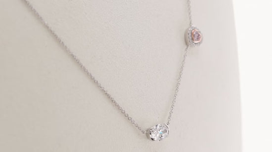 Fancy Purplish Pink Heart & Colorless Oval Diamond Two-stone Necklace