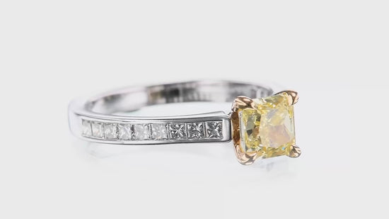 Fancy Intense Yellow Radiant Diamond Side Stone Ring