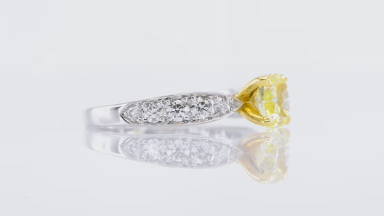 Fancy Yellow Cushion Diamond Side Stone Ring