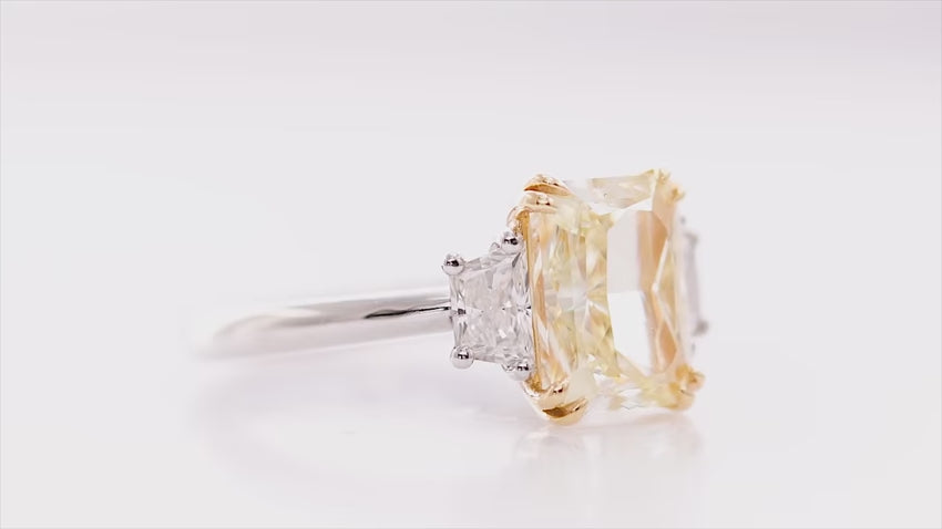 Light Yellow Y-Z Radiant Three-stone Diamond Ring | LEIBISH