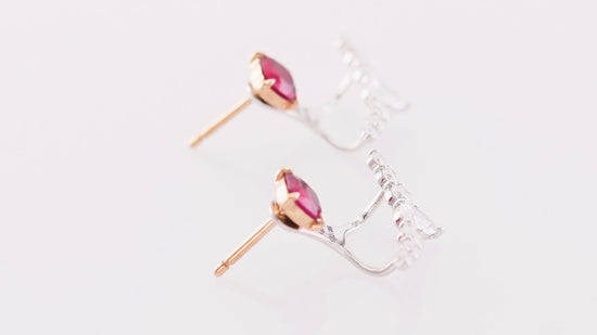 Red Ruby Studs and Diamond Ear Climbers