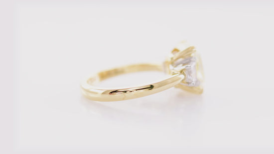 Light Yellow W-X color Radiant Diamond 3 Stone Ring