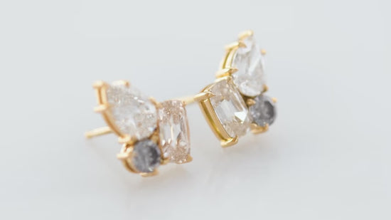 Light Brown Cushion Diamond Cluster Earrings