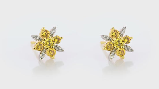 Fancy Vivid Orange Yellow and Colorless Pave Diamond Earrings