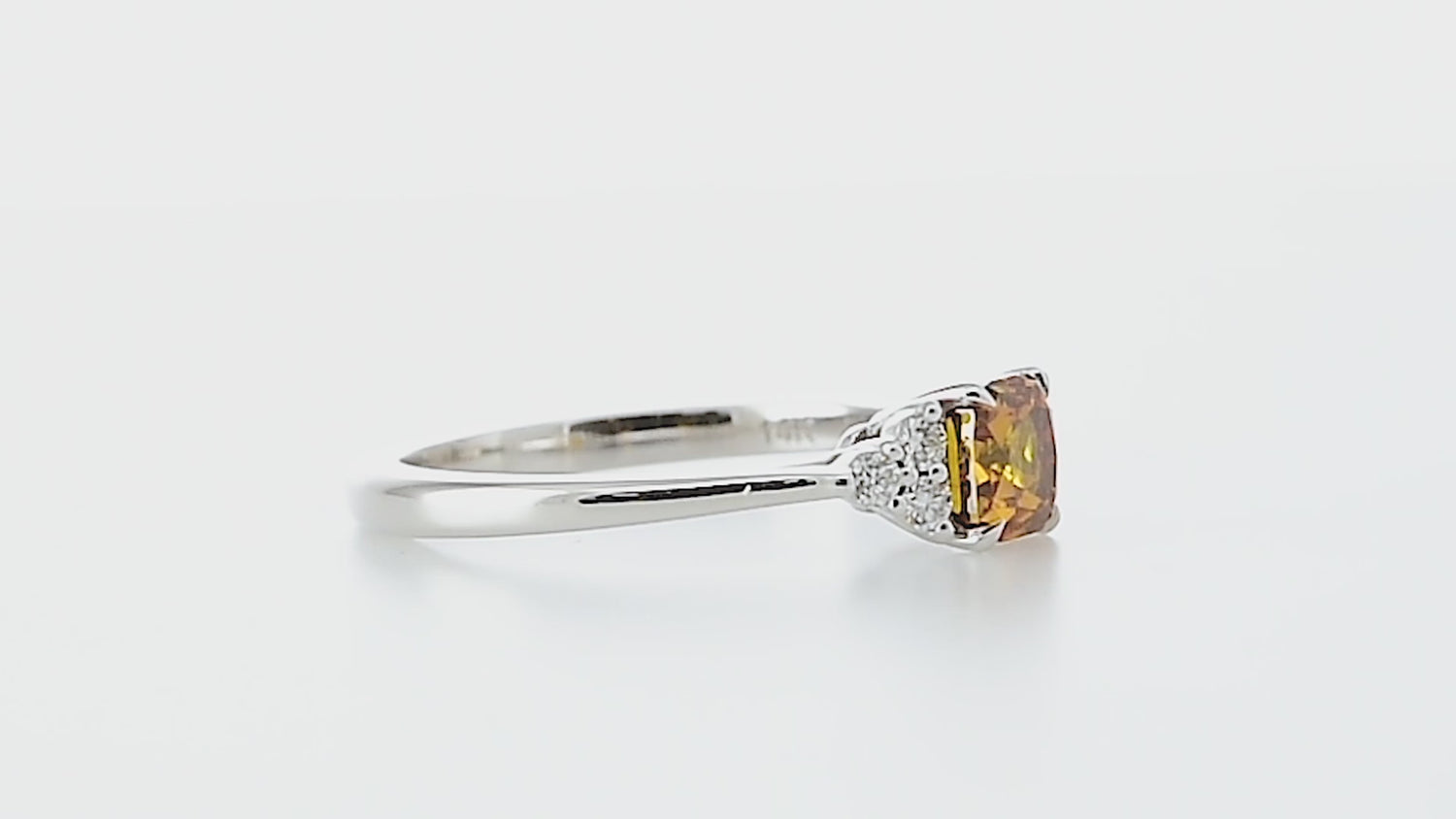 Fancy Deep Brownish Orange Cushion Diamond Side Stone Ring