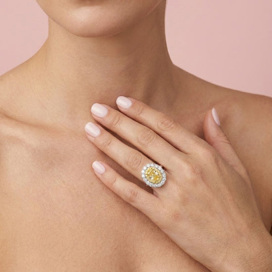 Fancy Intense Yellow Oval Double Halo Diamond Ring
