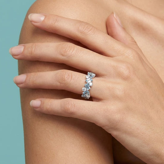 Aquamarine and Diamond Band Ring