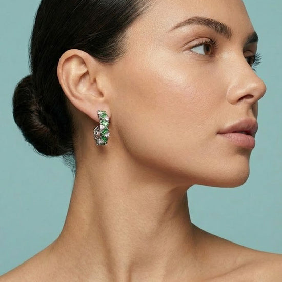 Tourmaline and Diamond Hoop Earrings