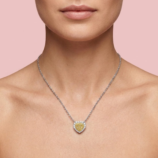 Fancy Yellow Heart Double Halo Diamond Pendant