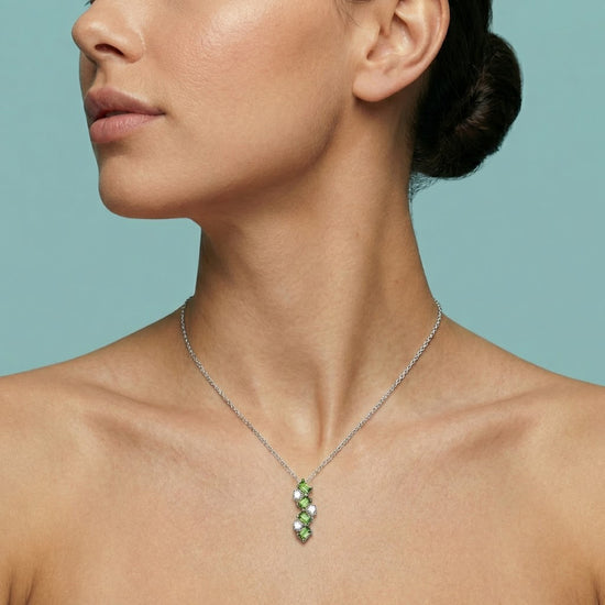 Green Tourmaline and Diamond Drop Pendant