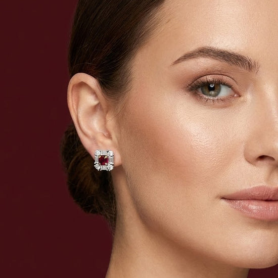 Extraordinary Round Red Ruby and Diamond Halo Stud Earrings